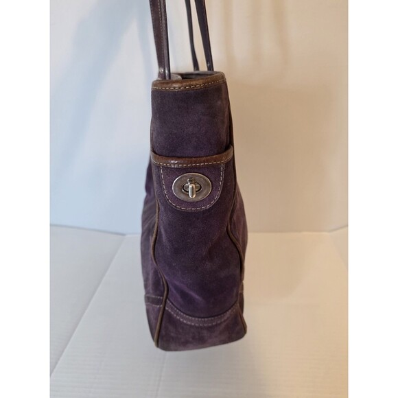 Vtg Coach Hampton Suede Book Tote Shoulder Bag Purse Plum Purple Silver F10411 - Picture 7 of 12